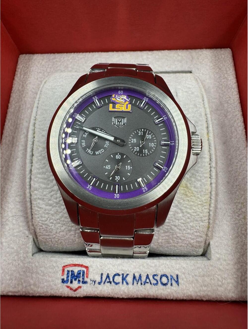 Jack Mason LSU Tigers Chronograph Watch Purple Dial Stainless Steel Original Box